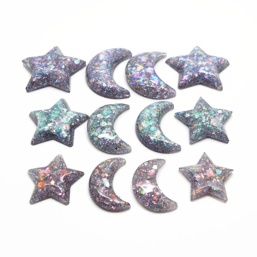 12 Handmade Celestial Charms in Purple, Blue & Pink