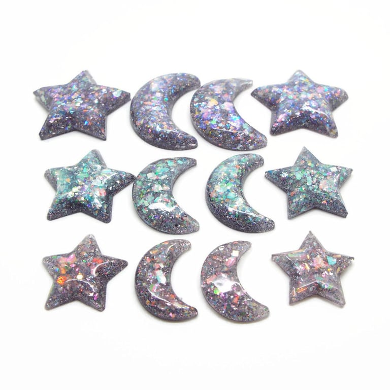 12 Handmade Celestial Charms in Purple, Blue & Pink