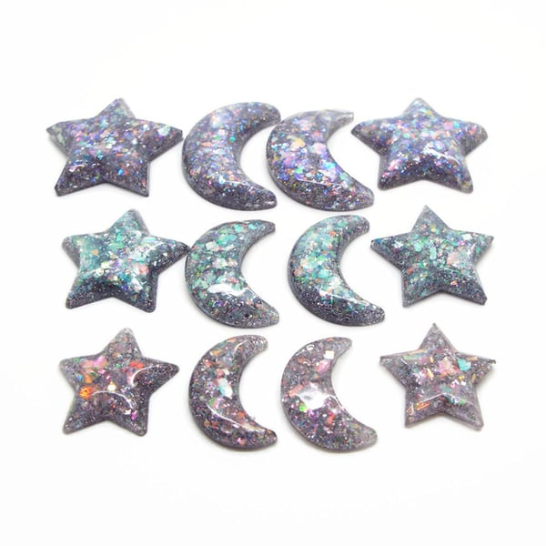 12 Handmade Celestial Charms in Purple, Blue & Pink
