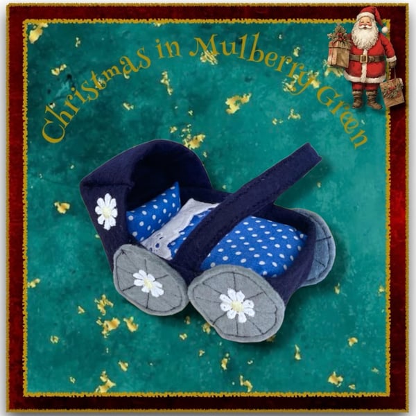 A Tiny Navy Felt Pram for the  Baby Pip Squeaks