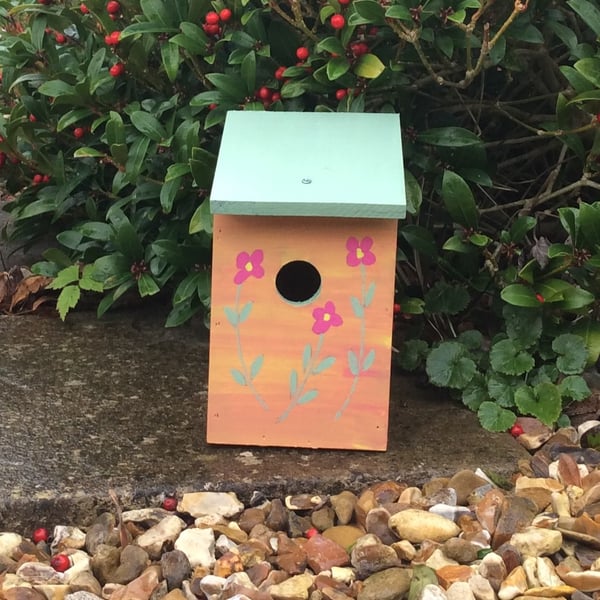 Hand Painted Pink Flowered Bird House