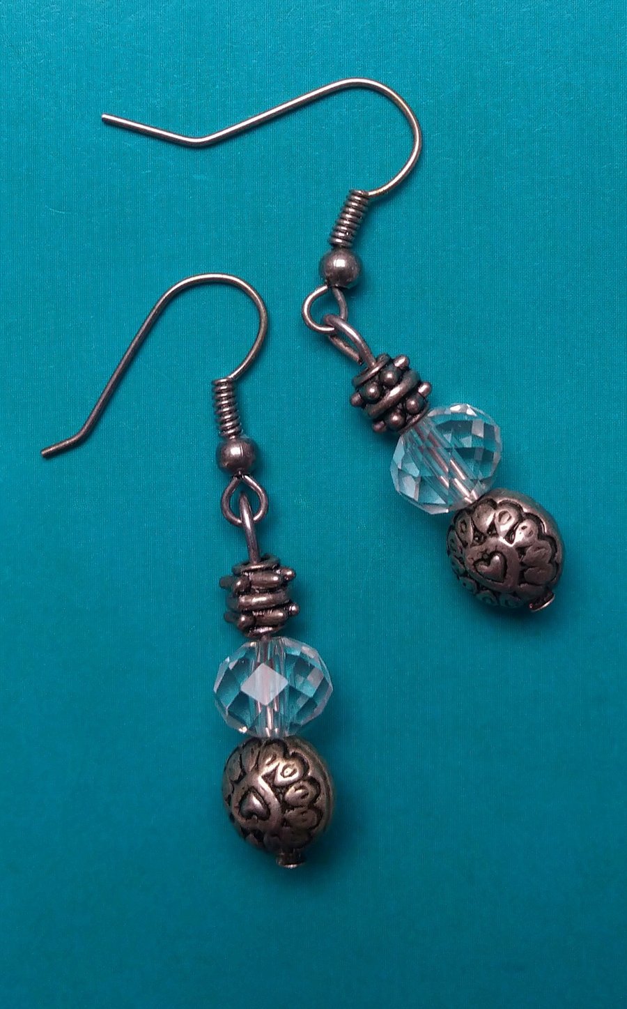 Crystal and Tibetan Silver Heart Beaded Earrings