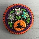 Hand Embroidered Halloween Witch Brooch
