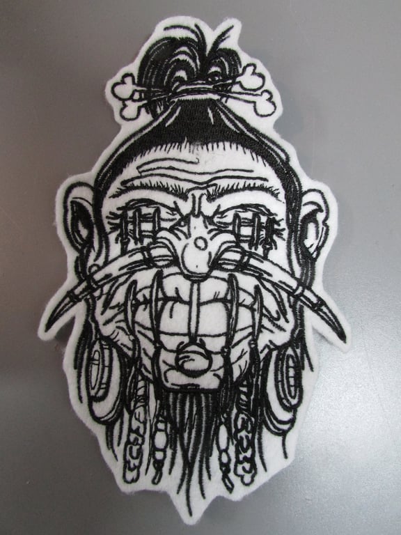 Shrunken Head Embroidered Sew on Applique Patch