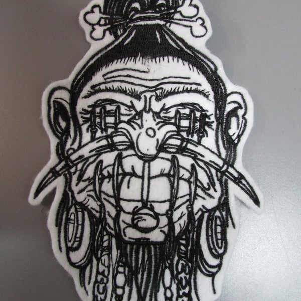 Shrunken Head Embroidered Sew on Applique Patch