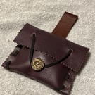 Small Pouch - Burgundy Brown Leather Medieval Style - Dragon Style Closure