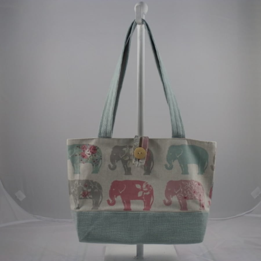  Tote Bag Shoulder Bag With  Elephants And  Flowers In Pastel Colours 