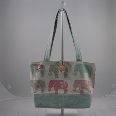  Tote Bag Shoulder Bag With  Elephants And  Flowers In Pastel Colours 