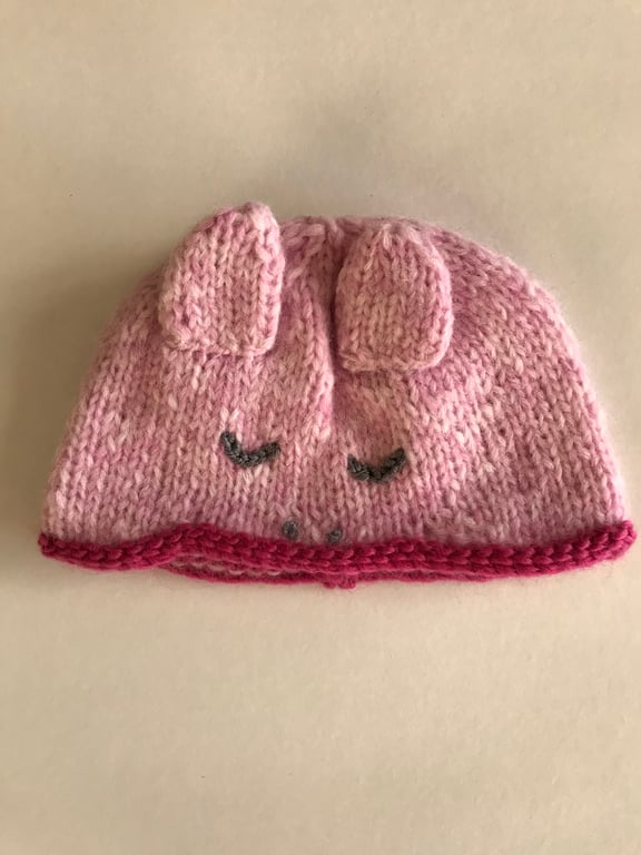 Hand knitted baby Piglet hat 