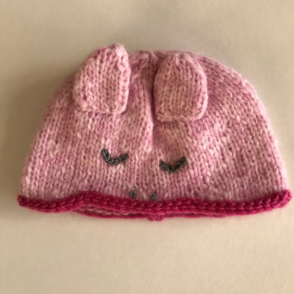 Hand knitted baby Piglet hat 