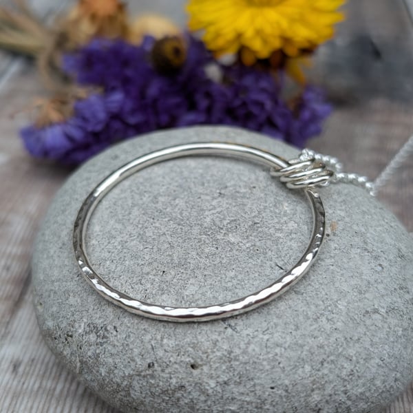 Sterling Silver Long Hammered Circle Necklace - JBJ2049