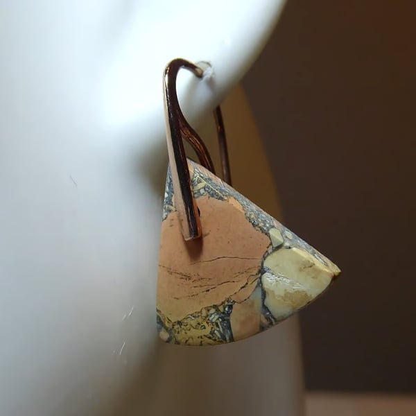 Pair of Sterling Silver & Triangular Shaped Maligano Jasper Gemstone Earrings