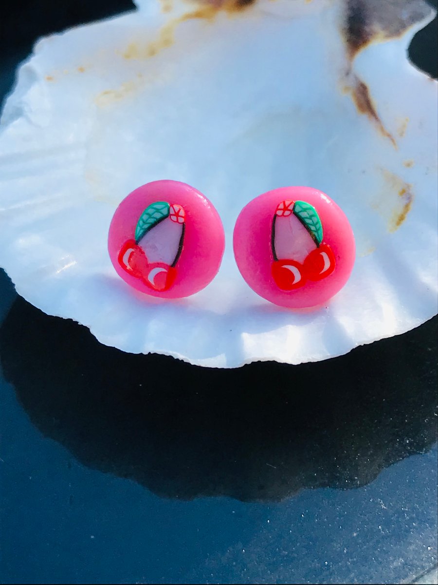 Pink Cherry stud earrings