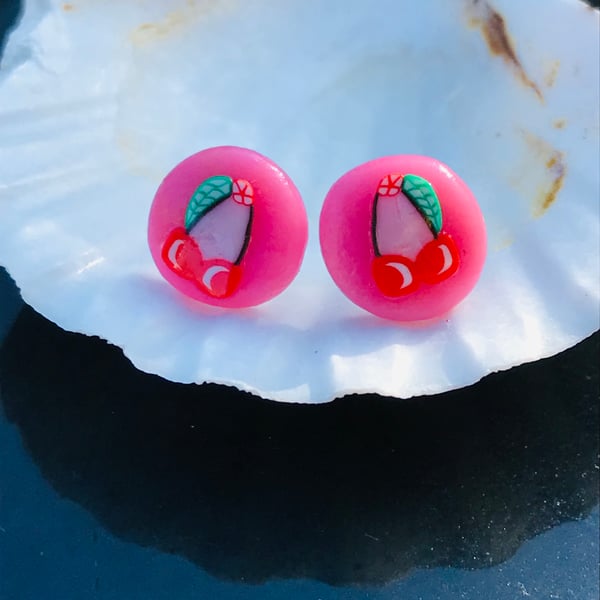 Pink Cherry stud earrings