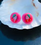 Pink Cherry polymer clay stud earrings - Image 1
