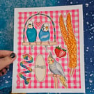 Budgies and Cockatiels - Art Print - Pet Birds - Bird Parent