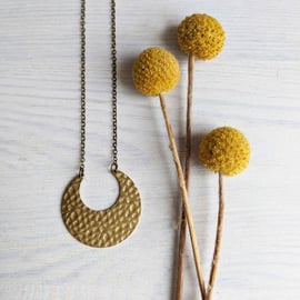 Crescent Moon necklace - textured brass horseshoe on fine chain - modern