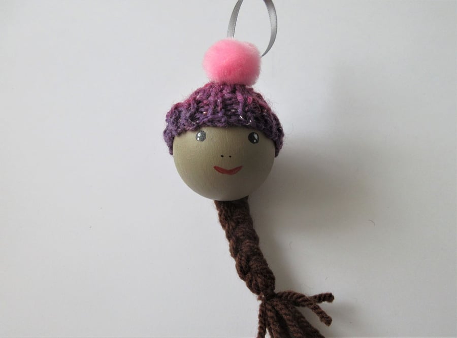 Bobble Hat Christmas Folk Bauble Hanging Tree Decoration in Woolly Hat