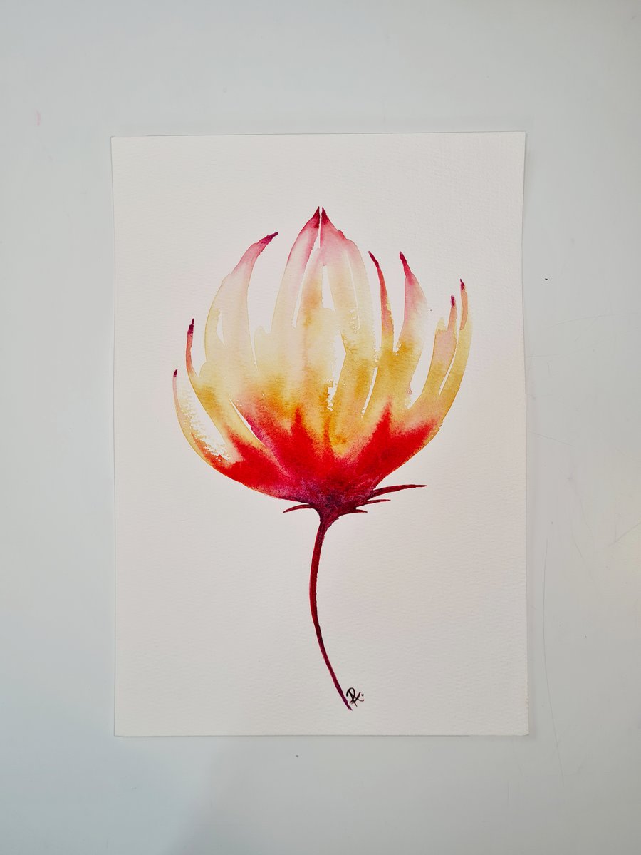 Original Watercolour Painting, Hand Painted Flower Artwork, Delicate Rose, Tulip