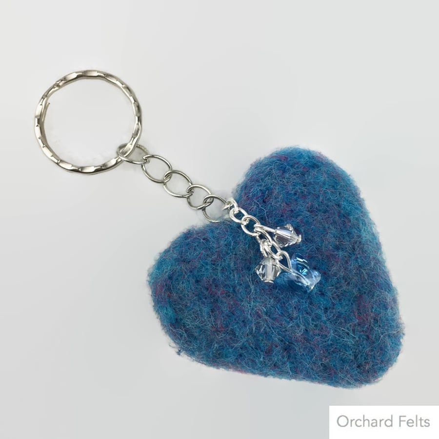 Felted heart keyring, needle felted, valentines gift SALE