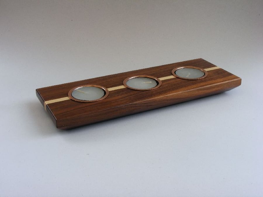 Tea Light Candle Holder – Walnut & Maple with metal inserts – H005