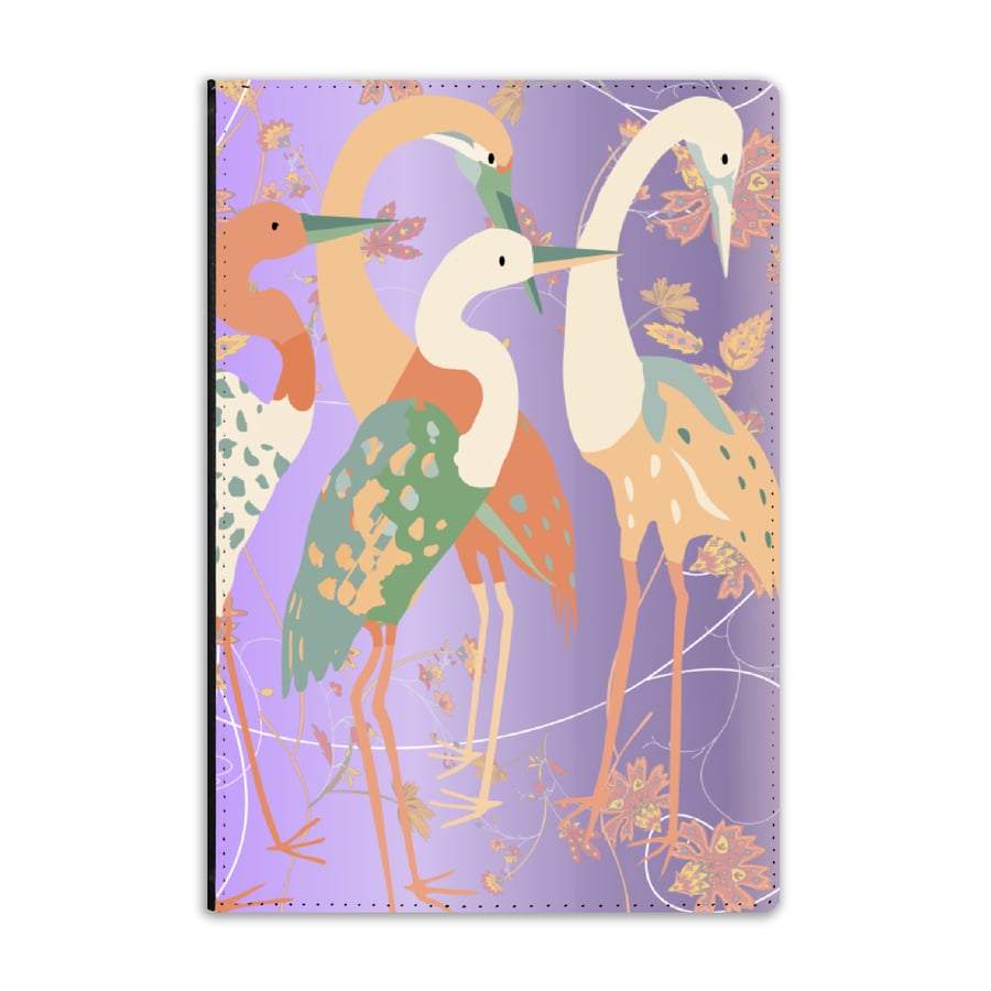 1 REFILLABLE Pretty LAVENDER CRANE FAUX LEATHER A5 JOURNAL Cover & FREE Notebook