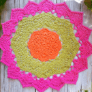 large, bright, crochet doily, mandala table mat