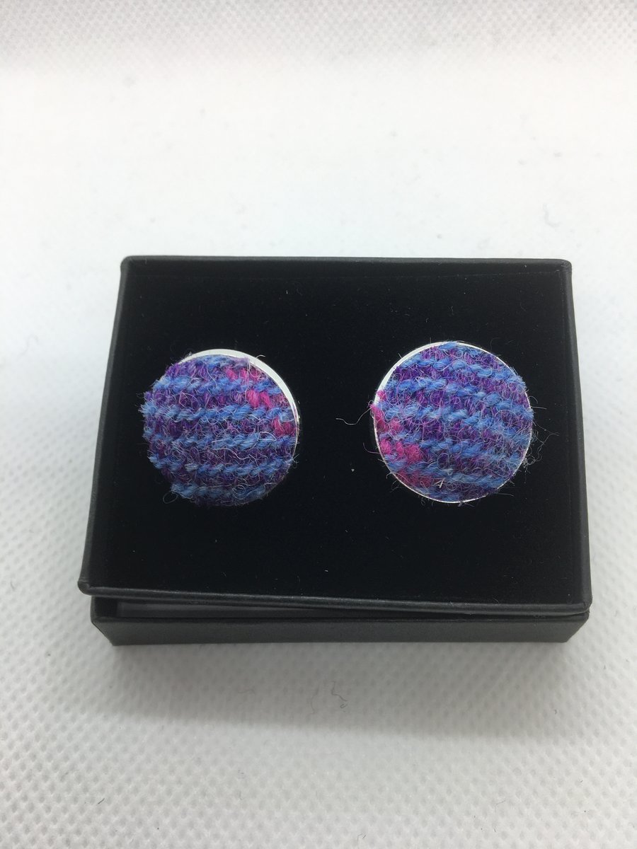 light blue and lilac Harris tweed cuff links, fathers day gift ,gift for a man