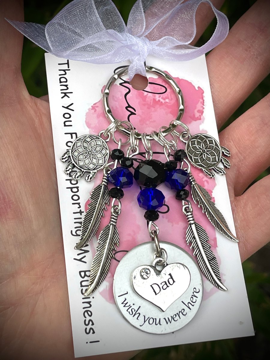 I Wish You Were Here Dad Dream Catcher Style Keyring Memorial