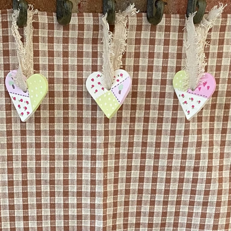 Patchwork, Roses - hand painted hanging decorations (set of three)