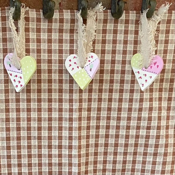 Patchwork, Roses - hand painted hanging decorations (set of three)
