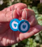 Hand-painted blue heart polymer clay and sterling silver hoop earrings  - Image 10