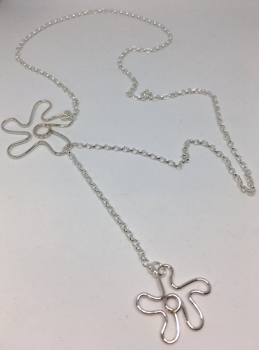 Silver flower lariat necklace