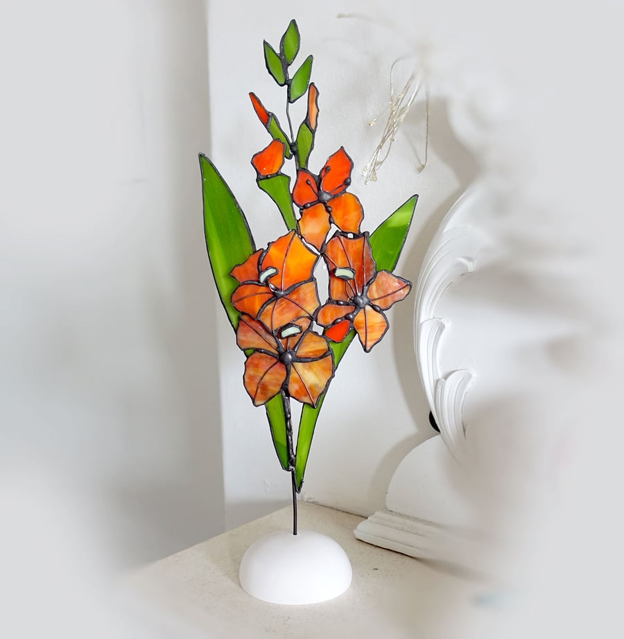 Stained Glass Gladiolus Suncatcher Table Decor Glass Art Ornament