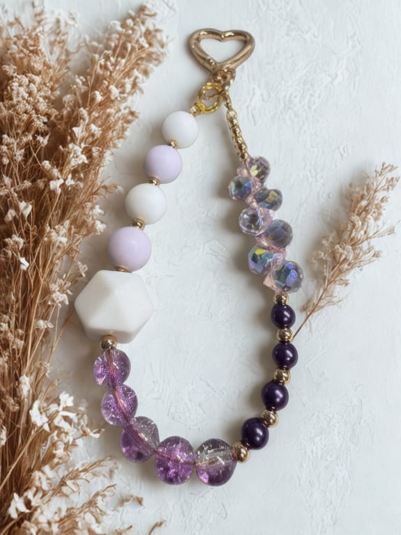 Lavender Bag charm with silicone and acrylic beads 