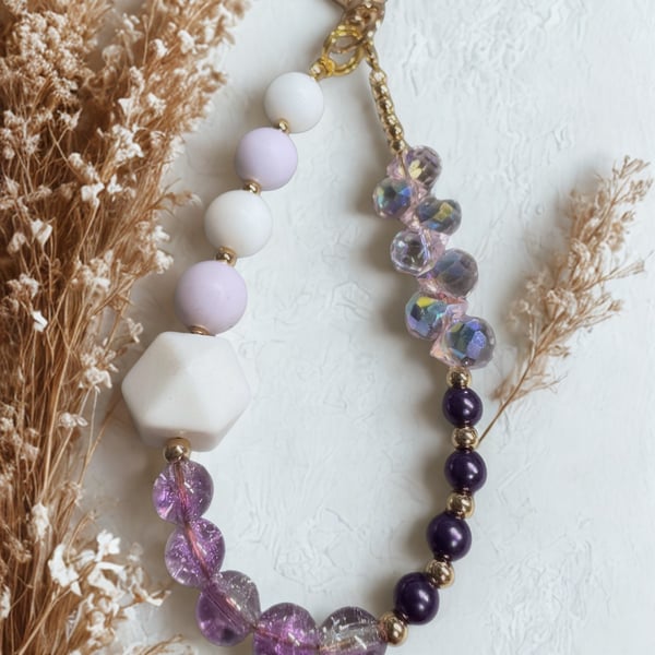 Lavender Bag charm with silicone and acrylic beads 