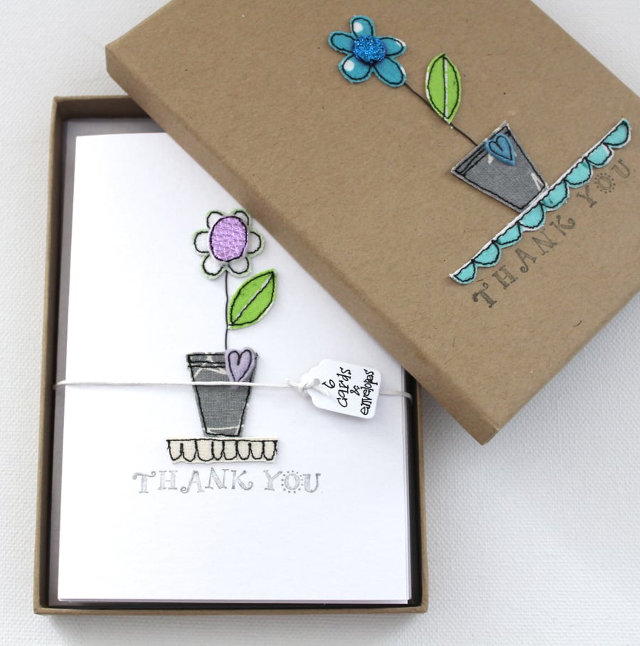 'Thank you Flowerpot' - A Box of Six C6 Cards with Envelopes