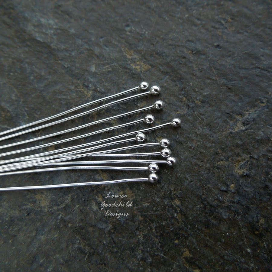 Fine silver headpins, ball head pins x 10, make your own, silver wire, shiny