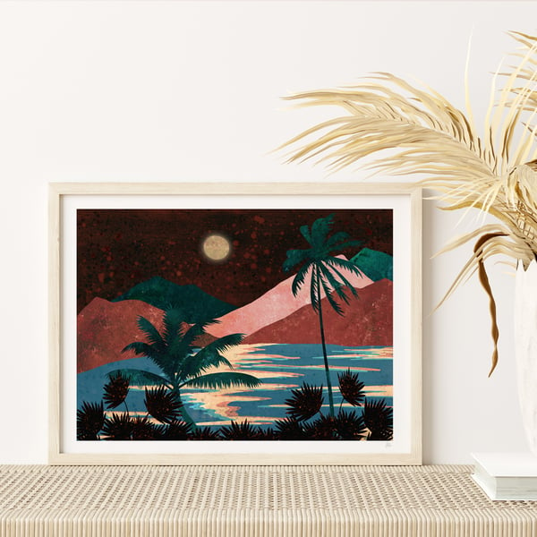 Tropical Night Landscape Art Print