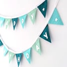 Felt Happy Birthday Bunting in Calming Sea Greens - Reusable Party Banner