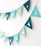 Felt Happy Birthday Bunting in Calming Sea Greens - Reusable Party Banner