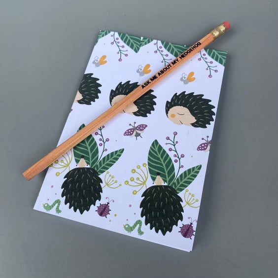 A6 Summer hedgehogs note book. 48-page A6 notebooks full colour hedgehog cover