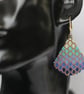 Teardrop Beaded Earrings in Blue and Aqua Bubble Pattern - Image 2