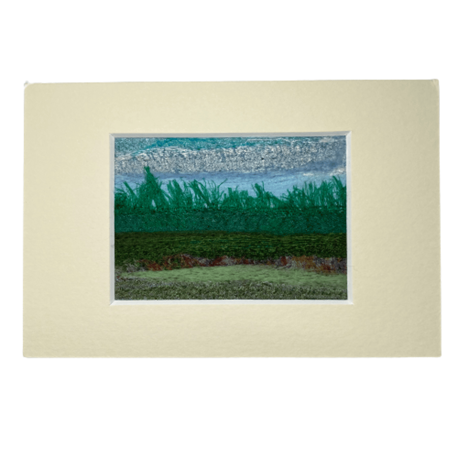 ACEO, Silk and wool textile art, needle felted, countryside