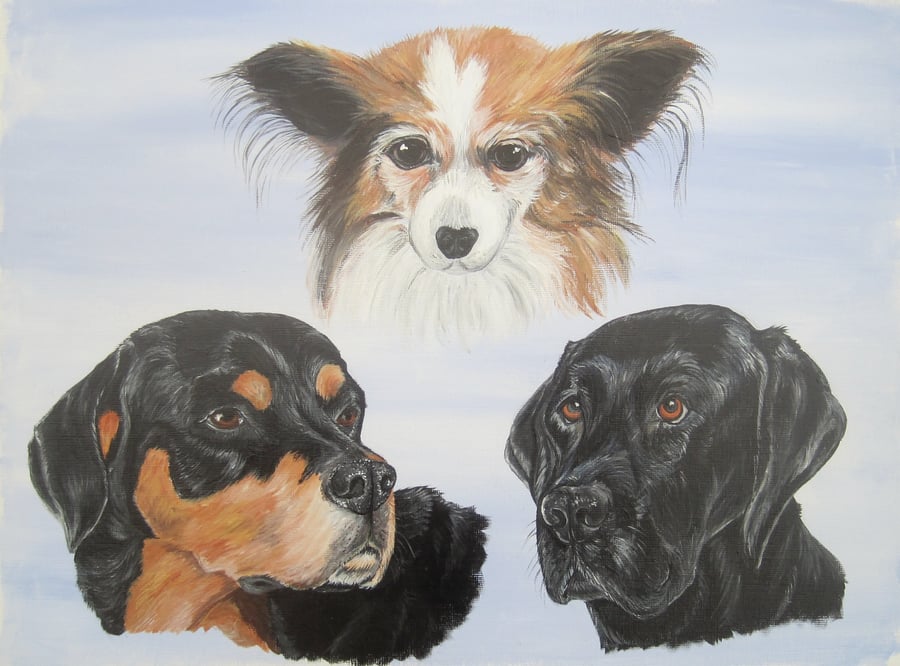 Pet Portrait Multiple Animals 10 x 14 Custom painting Cat Dog Rabbit etc