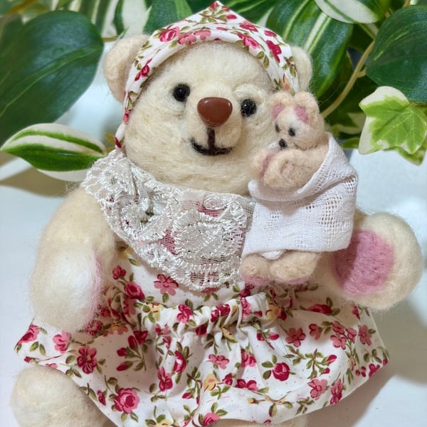 Mrs Coops and baby needle felted and hand sewn Teddy bears