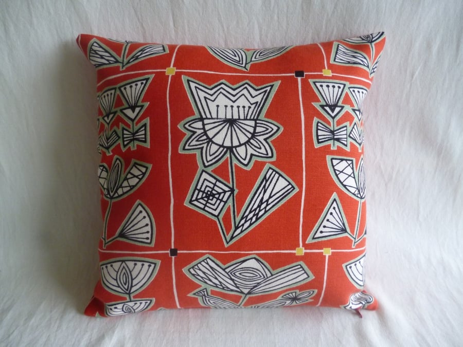 Red 1950s large floral cushion cover