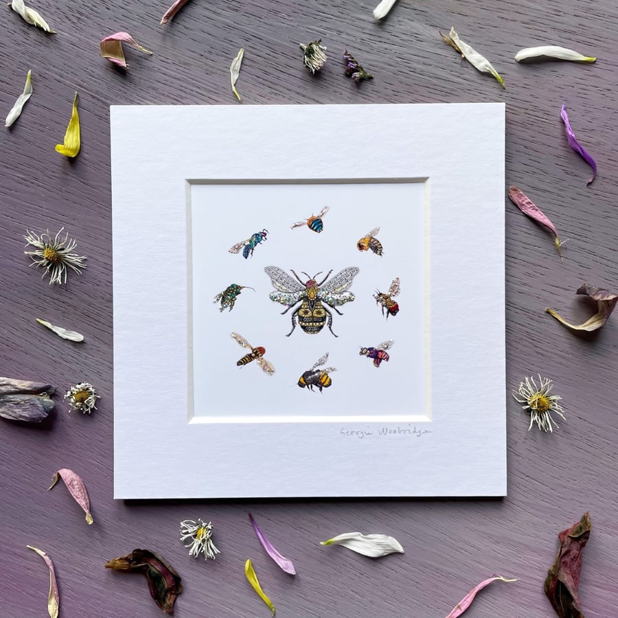 'Queen Bee' 5" x 5" Mounted Print