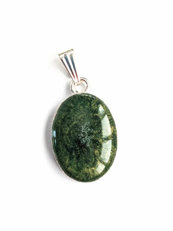 Small Dark Green Oval Resin Pendant