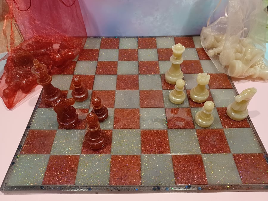 Wine Red and Cream Chess Set